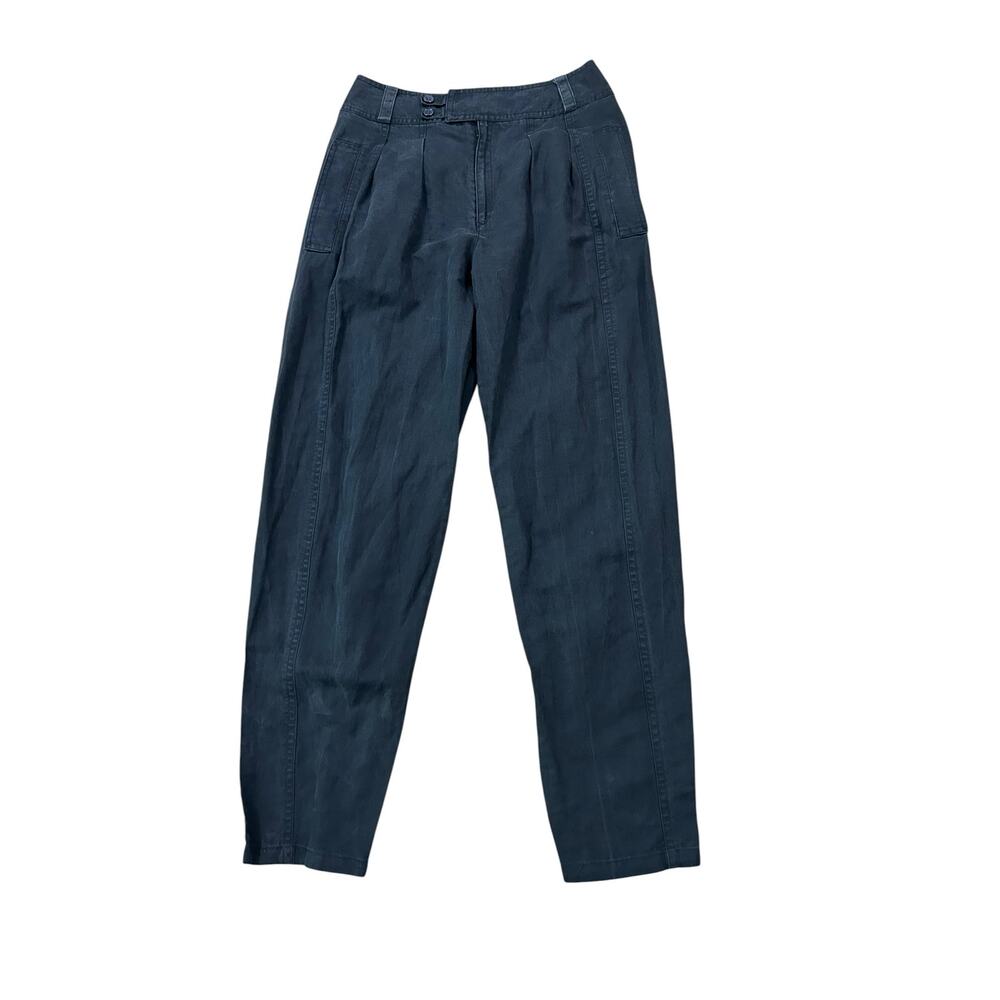 90s Black Linen Cotton Tapered Trousers High Rise Minimalist small -